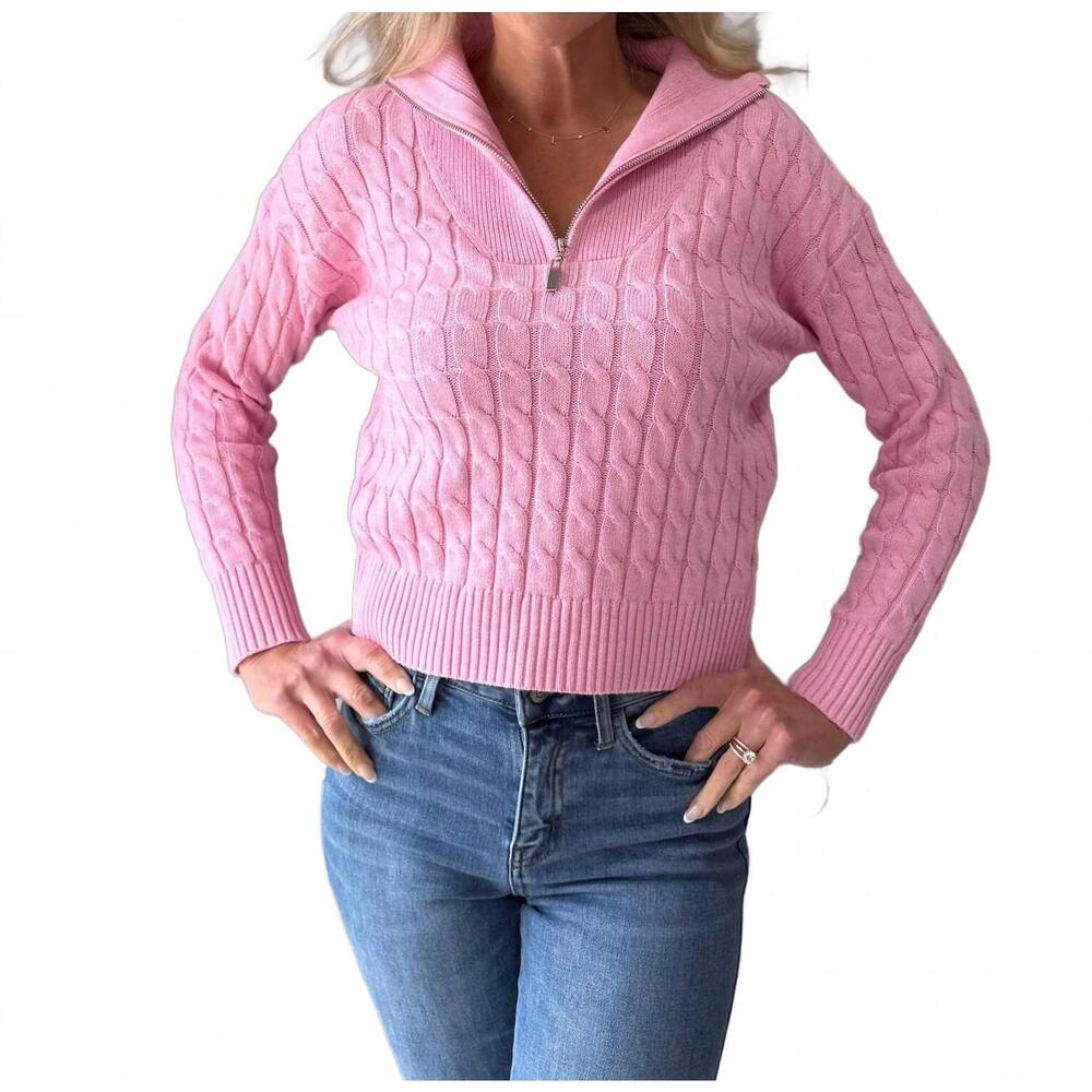 NEW J. SOCIETY poppy cable long sleeve sweater in bubblegum